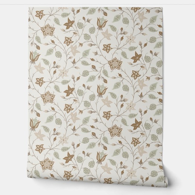 Papier Peint Trailing Floral - Paisley - Beige And Sage Green (Déroulement)