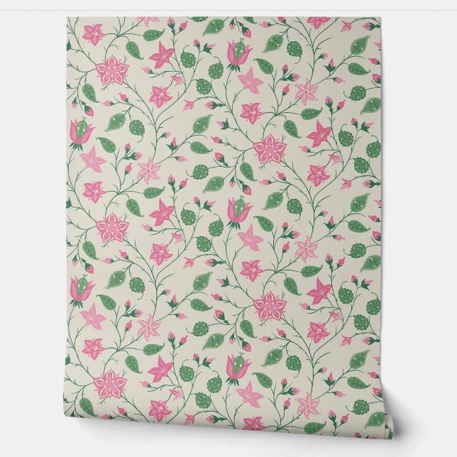 Papier Peint Trailing Floral - Paisley - Bright Pink And Green  (Déroulement)