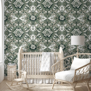 Papier Peint Tranquille fuite de fleurs vertes et blanches