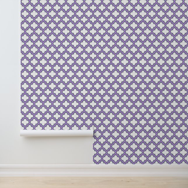 Papier Peint Trellis blanc et violet, treillis, Quatrefoil (Application)