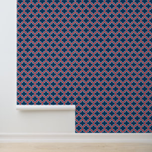 Papier Peint Trellis marocain bleu et rouge, treillis, Quatrefo