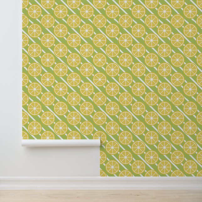 Papier Peint Trendy moderne jaune citron Fruit Slice Green (Application)