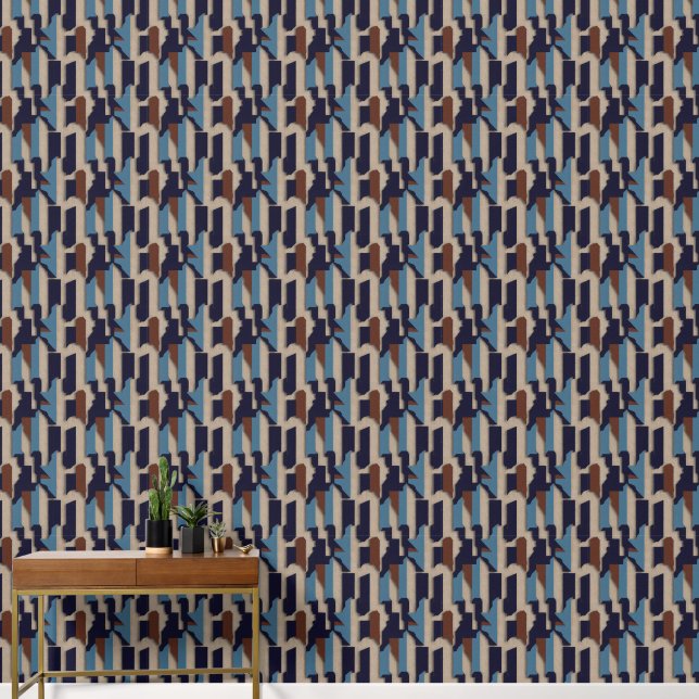 Papier Peint Tribal Géométrique (3D) Luxe (Couloir)