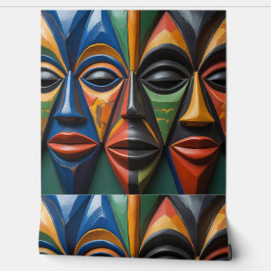 Papier Peint Trio de Masques Tribaux Africains Dynamique Symétr