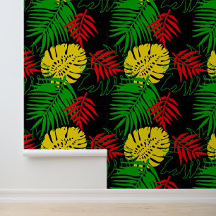 Papier Peint Tropical Jungle Feuille Motif Rasta Couleurs