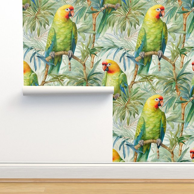 Papier Peint Tropical Parrots Birds Jungle Palm Leaves (Créateur téléchargé)