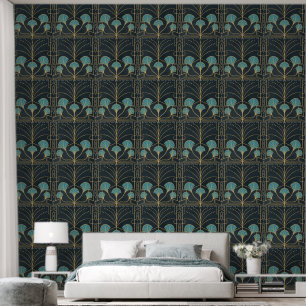 Papier Peint Tuile de fontaine Art déco chic avec palmiers bleu