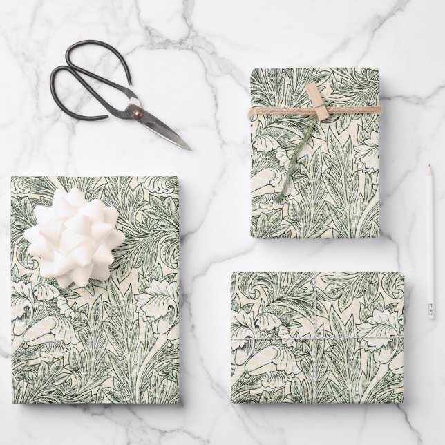 Papier peint tulipe classique vert de William Morr (Recto)