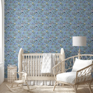 Papier Peint Tulipes et Anémones Bleues et Blanches Motif