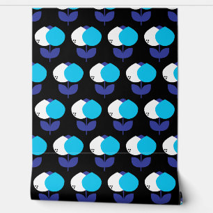 Papier Peint Tulipes géométriques bleu et noir