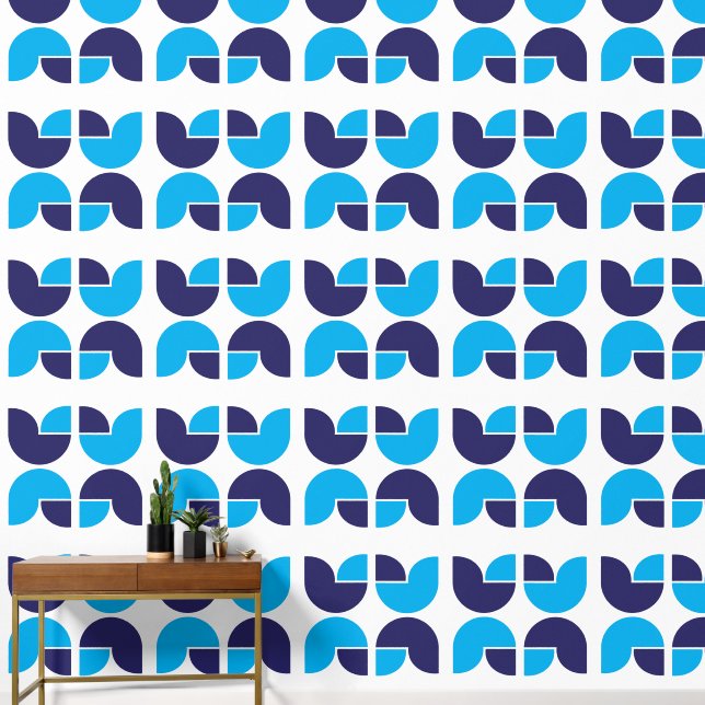 Papier Peint Tulipes géométriques Motif en bleu et marine (Couloir)