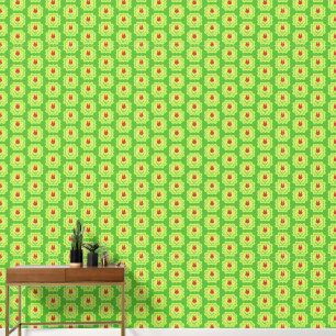 Papier Peint Tulipes rouges sur fond vert - Motif floral rétro 