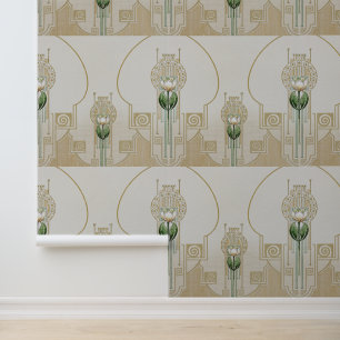 Papier Peint Tulipes stylisées Médaillons Art Nouveau Décor