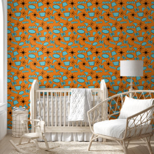 Papier Peint Turquoise atomique sur Orange
