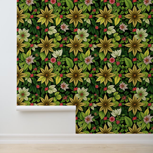 Papier Peint Twilight tropical : Feuilles et fleurs luxuriants (Application)