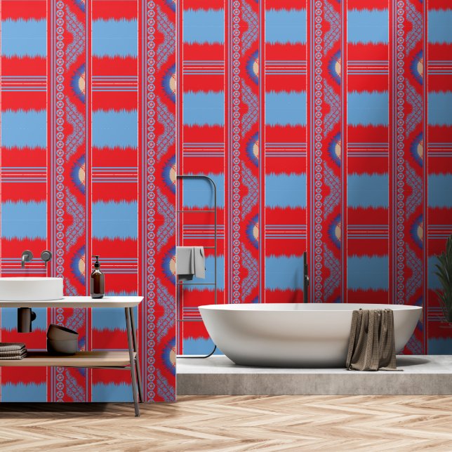 Papier Peint un design d'un motif rouge et bleu (Salle de bain)