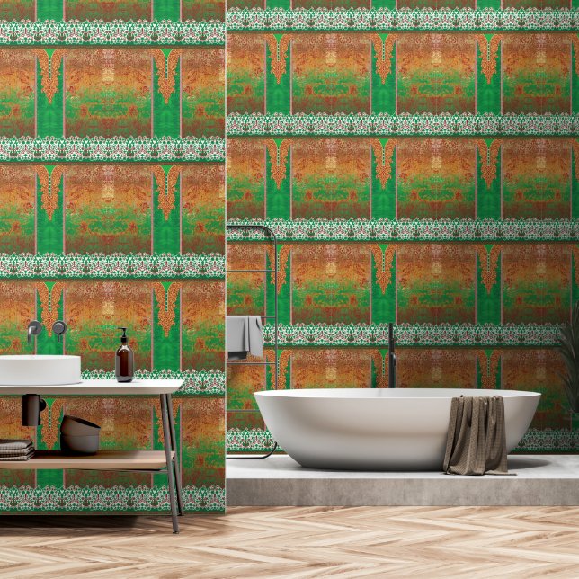 Papier Peint un tableau d'un champ vert avec une bordure orange (Salle de bain)