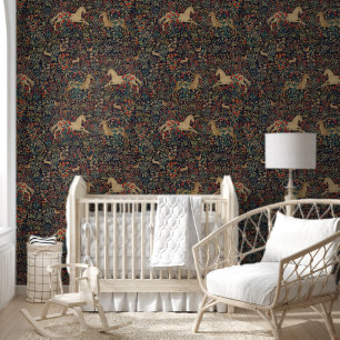 Papier Peint Unicorn médiéval Stag Deer Midnight Floral Garden