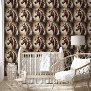 Papier Peint Unicorne Fantastique Marron Et Blanc,