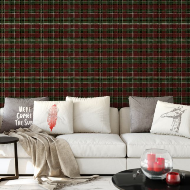 Papier Peint Vacances de Noël vert de Bourgogne (Burgundy Green Plaid Christmas Holiday Wallpaper)