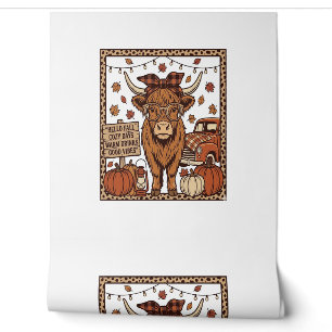 Papier Peint Vache des Highlands Bonjour Automne Gravure Vintag