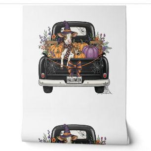 Papier Peint Vache des Highlands Halloween avec camion