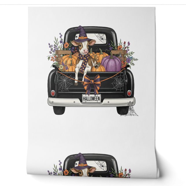 Papier Peint Vache des Highlands Halloween avec camion (Déroulement)