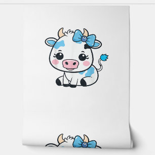 Papier Peint Vache Kawaii adorable avec cerise et bow design