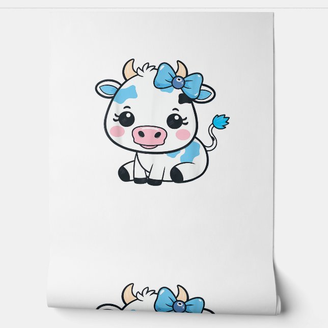 Papier Peint Vache Kawaii adorable avec cerise et bow design (Déroulement)