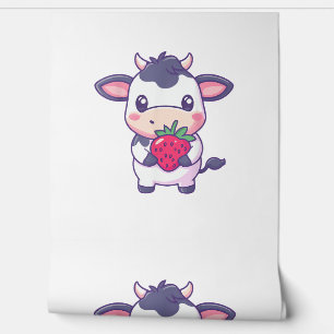 Papier Peint Vache Kawaii Cute Avec Des Fraises Béton Adorable