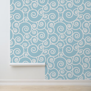 Papier Peint Vagues Abstraites Motif Bleu clair et océan blanc