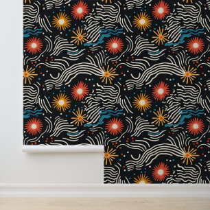Papier Peint Vagues florales Abstraites sur noir