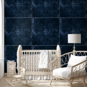Papier Peint Velvety Navy Damask   Bleu foncé Grunge Baroque