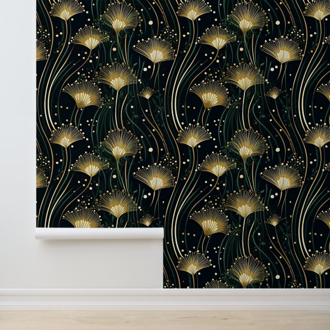 Papier Peint Ventilateurs Chic Gold Black Art Déco (Application)
