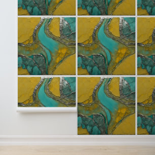 Papier Peint Verdigris & tanzanite avec argent métallique