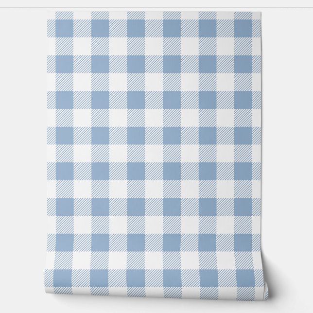 Papier Peint Vérifications de Gingham Bleu Poussiéreux Moderne  (Déroulement)