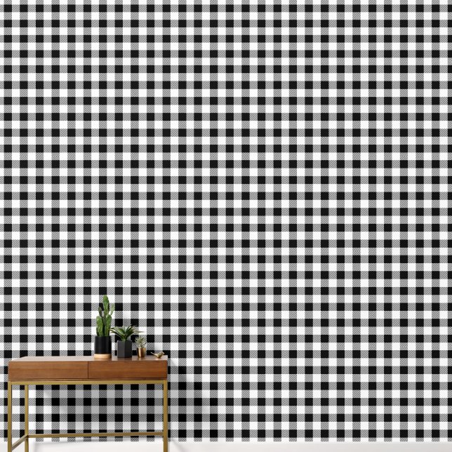 Papier Peint Vérifications Gingham Noir Et Blanc Modernes  (Couloir)
