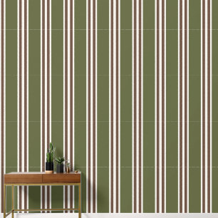 Papier Peint Vert Armée & Marron Chocolat Double Rayure de Rugb