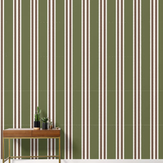 Papier Peint Vert Armée & Marron Chocolat Double Rayure de Rugb
