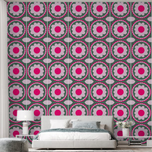 Papier Peint Vert Cercle Floral Rose