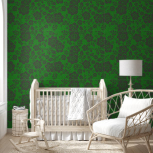 Papier Peint Vert et Sage Vert fleur fleurie écorce et bâton