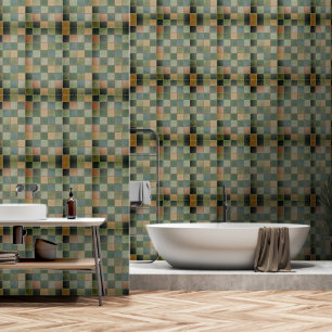 Papier peint vert et Tan en carreaux simples motif