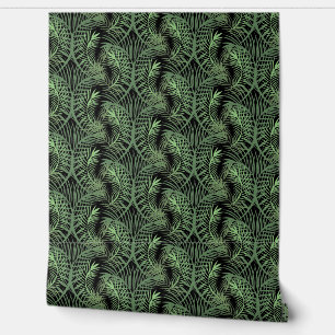 Papier Peint Vert feuille tropical noir répétition