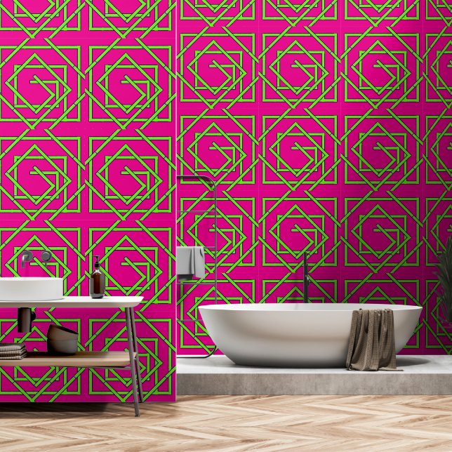 Papier Peint Vert Geo rose (Salle de bain)