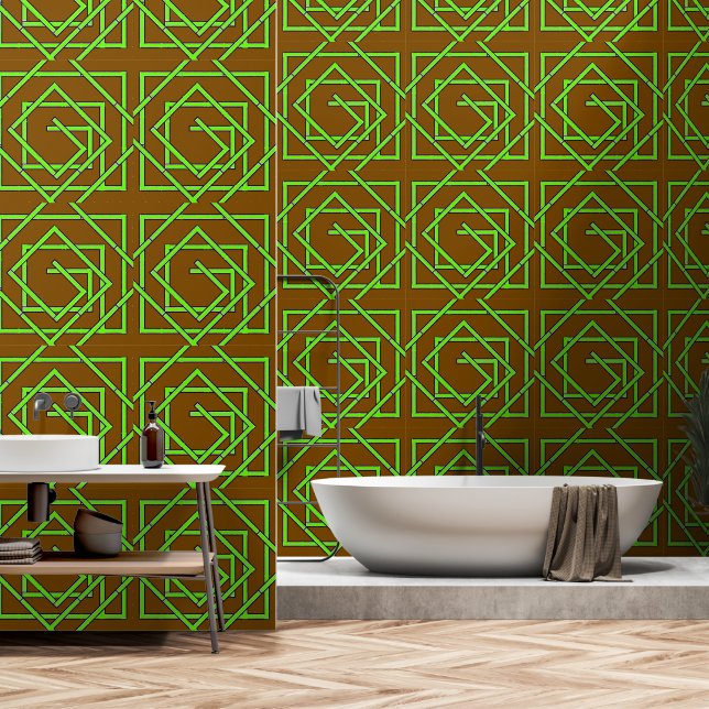 Papier Peint Vert Géologique Pâle Brun (Salle de bain)