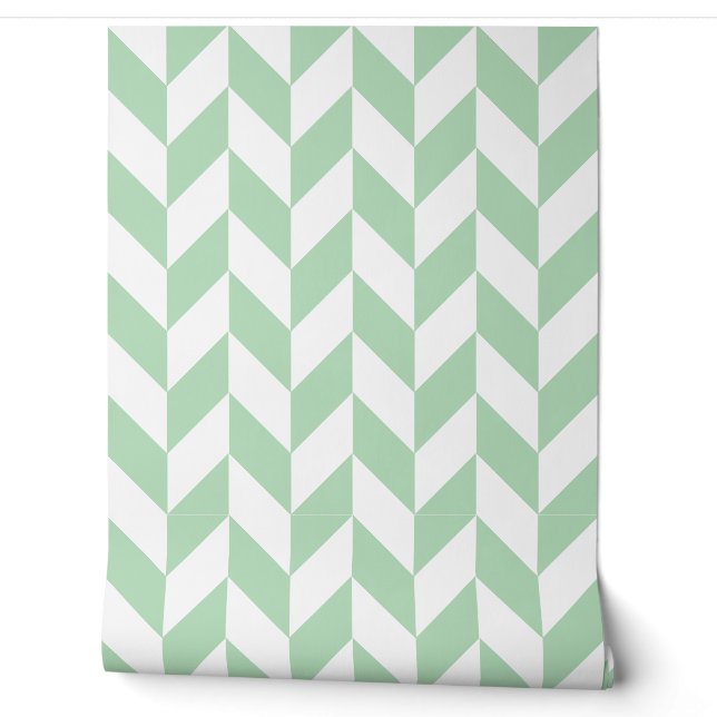 Papier Peint Vert Menthe Chevrons (Déroulement)