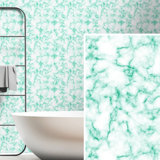 Papier Peint Vert moyen clair sur blanc marbré (Créateur téléchargé)