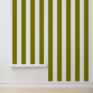 Papier Peint Vert olive et blanc Motif élégant en bande