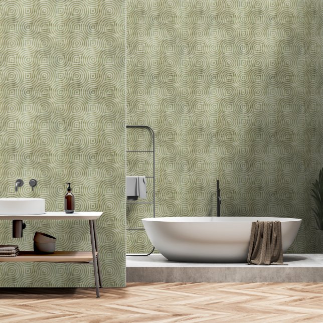 Papier Peint Vert olive moderne géométrique abstrait tourbillon (Salle de bain)