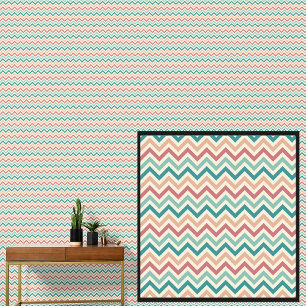 Papier Peint Vert orange Chevron géométrique sur crème